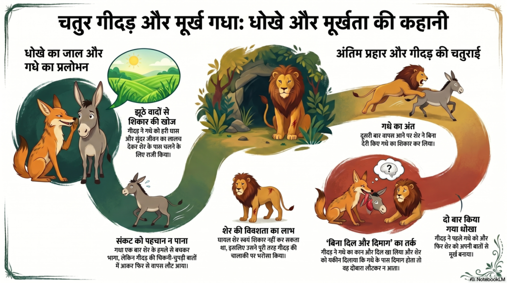 शेर, गीदड़ और मूर्ख गधा :